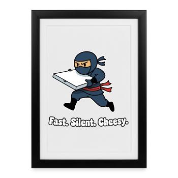 Ninja Pizzalieferung – Schnell Käsefreude - Gerahmtes Poster (27 × 37 cm) - Schwarz - Vorne