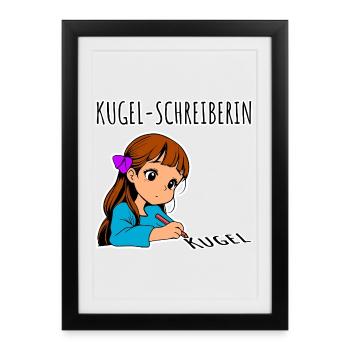 Stylo à bille - Une fille qui écrit au ballon - Affiche encadrée (27 × 37 cm) - noir - Devant