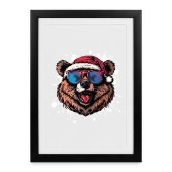 Ours Noël Drôle - Affiche encadrée (27 × 37 cm) - noir - Devant