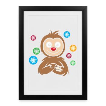Dessin animé de paresseux de Noël avec des flocons de neige - Affiche encadrée (27 × 37 cm) - noir - Devant