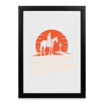 Jésus Chevaux Équitation Bible Chrétien - Affiche encadrée (27 × 37 cm) - noir - Devant