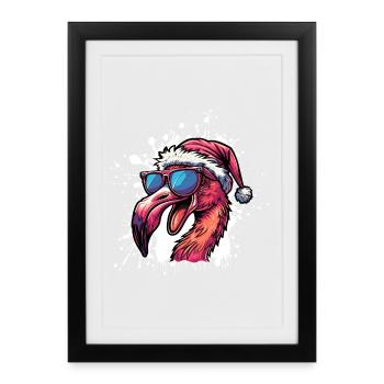 Flamingo Noël drôle - Affiche encadrée (27 × 37 cm) - noir - Devant