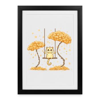 Acrobaties de chats dans la forêt d’étoiles - Affiche encadrée (27 × 37 cm) - noir - Devant
