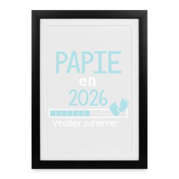 Papie en 2026 Cadeau Futur papy  - Affiche encadrée (27 × 37 cm) - noir - Devant