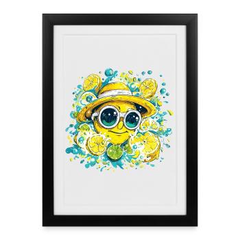 Sourire agrume avec chapeau et lunettes - Affiche encadrée (27 × 37 cm) - noir - Devant