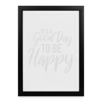 Bonjour sois heureux Motivation positive Dire bonheur - Affiche encadrée (27 × 37 cm) - noir - Devant