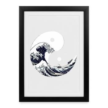 Yin yang vague Kanagawa - Affiche encadrée (27 × 37 cm) - noir - Devant