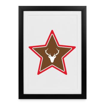 Étoile à tête de cerf - Affiche encadrée (27 × 37 cm) - noir - Devant