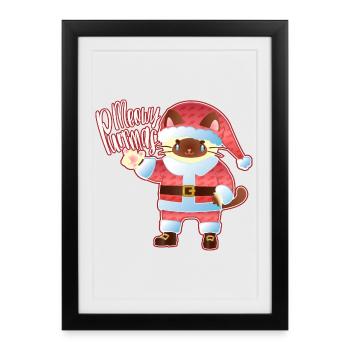 Meowy Purrmas Santa Cat Art - Framed poster (27 × 37 cm) - black - Front