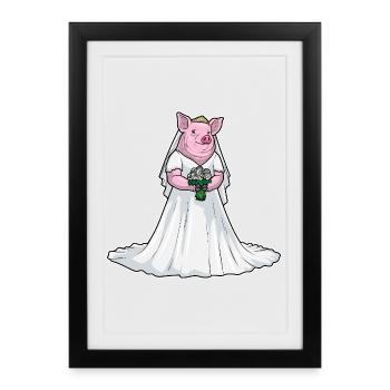 Mariage au bouquet de mariée Pig - Affiche encadrée (27 × 37 cm) - noir - Devant