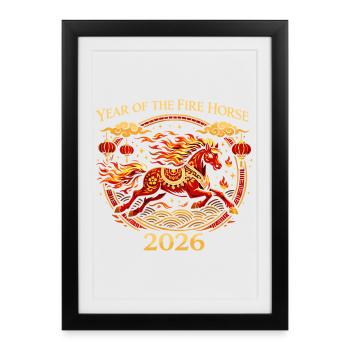 T-shirt Fire Horse 2026 | Ste du Nouvel An chinois - Affiche encadrée (27 × 37 cm) - noir - Devant