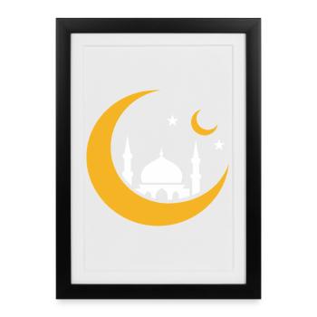 Islam Croissant Lune Mosquée Silhouette  - Affiche encadrée (27 × 37 cm) - noir - Devant