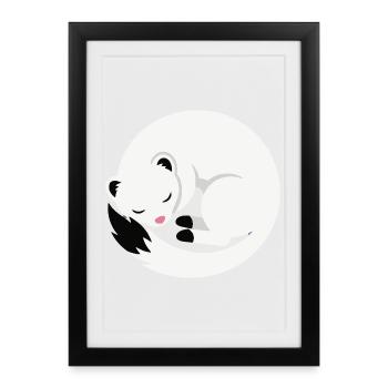 Style minimaliste à l’hermine de sommeil mignon - Affiche encadrée (27 × 37 cm) - noir - Devant