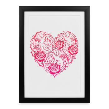 Heart Romantic Dragon Roses And Love - Framed poster (27 × 37 cm) - black - Front