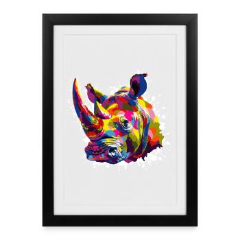 Rhino Pop Art Animal - Framed poster (27 × 37 cm) - black - Front
