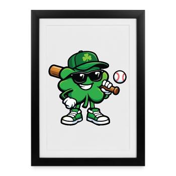 Baseball Shamrock St Patrick’s Irish - Affiche encadrée (27 × 37 cm) - noir - Devant