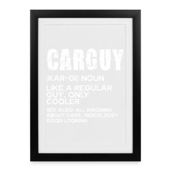 CarGuy Distressed Typografie - Gerahmtes Poster (27 × 37 cm) - Schwarz - Vorne