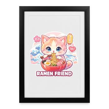 Cat Ramen Friend Pastel - Framed poster (27 × 37 cm) - black - Front