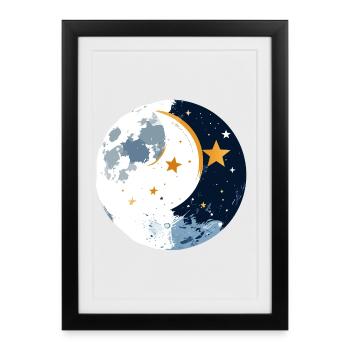 Moon and Star Circle Night Motif Moonlight Motif - Framed poster (27 × 37 cm) - black - Front