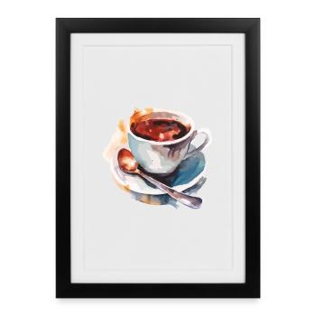Aquarelle tasse de café aquarelle - Affiche encadrée (27 × 37 cm) - noir - Devant