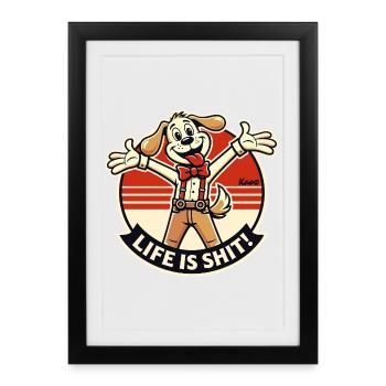 Chien rétro et la vie est magnifique - Affiche encadrée (27 × 37 cm) - noir - Devant