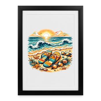 Sunset on the beach illustration - Framed poster (27 × 37 cm) - black - Front