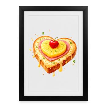 Toast en forme de cœur avec illustration d’ananas - Affiche encadrée (27 × 37 cm) - noir - Devant