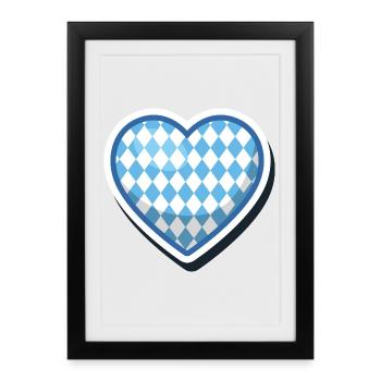 Bavaria Blue White Diamond Heart Motif Bayern Fan Heart - Framed poster (27 × 37 cm) - black - Front