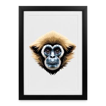 Gibbon Singe Mainblanche Gibbon Singe Lar mignon - Affiche encadrée (27 × 37 cm) - noir - Devant