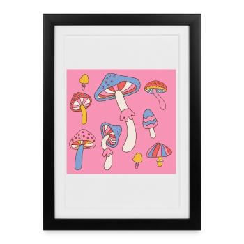 Retro Mushroom Pattern – Psychedelic 70s Design - Gerahmtes Poster (27 × 37 cm) - Schwarz - Vorne
