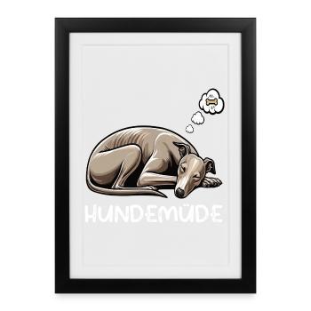 Hundemüde Whippet Windhund Whippets Whippethalter - Gerahmtes Poster (27 × 37 cm) - Schwarz - Vorne