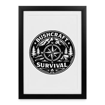 Emblème de survie en bushcraft Outdoor Badge - Affiche encadrée (27 × 37 cm) - noir - Devant