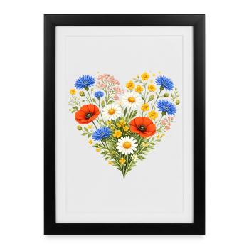 Wildflower Heart Colorful Nature Floral Design - Framed poster (27 × 37 cm) - black - Front