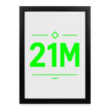 21M Lettres Bitcoin Motif Néon Vert Limite - Affiche encadrée (27 × 37 cm) - noir - Devant