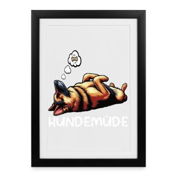 Hundemüde Deutscher Schäferhund Schäferhundhalter - Gerahmtes Poster (27 × 37 cm) - Schwarz - Vorne