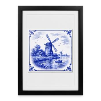Delft Windmill by the Lake - Framed poster (27 × 37 cm) - black - Front