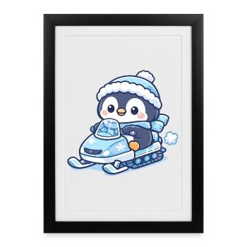 Penguin Snow Sled Magic - Framed poster (27 × 37 cm) - black - Front