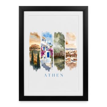 Athens Design – Greece Travel Motif - Framed poster (27 × 37 cm) - black - Front
