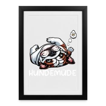 Chien fatigué Bouledogue anglais Tyran Propriétaire de tyran - Affiche encadrée (27 × 37 cm) - noir - Devant