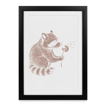 Whimsical Raccoon Dandelion Vintage Sketch Animal - Framed poster (27 × 37 cm) - black - Front