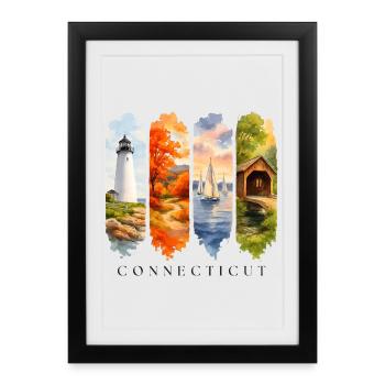 Voyage de vacances dans le Connecticut – Côte de la Nouvelle-Angleterre - Affiche encadrée (27 × 37 cm) - noir - Devant