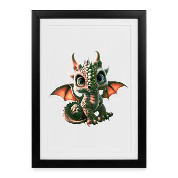 Petit Dragon Ami : Bébé Dragon mignon - Affiche encadrée (27 × 37 cm) - noir - Devant