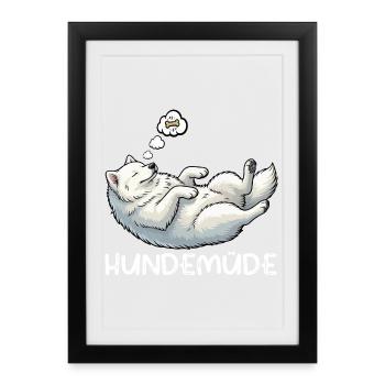 Chien Fatigué Samoyède Propriétaire Samoyède Chien Samoyède - Affiche encadrée (27 × 37 cm) - noir - Devant
