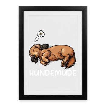 Hundemüde Langhaardackel Dackel Dackelhalter  - Gerahmtes Poster (27 × 37 cm) - Schwarz - Vorne