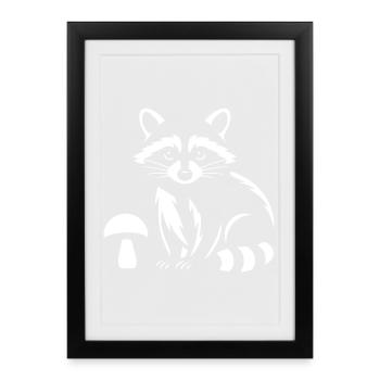 Cute raccoon with mushroom forest animal - Framed poster (27 × 37 cm) - black - Front