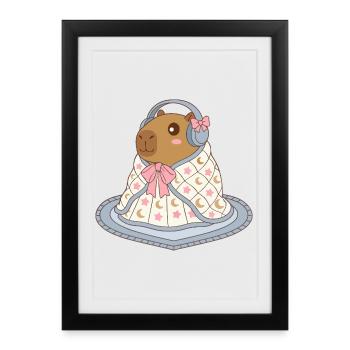Cute Capybara Earmuffs Blanket - Cozy Apparel - Framed poster (27 × 37 cm) - black - Front