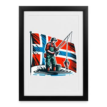 Angler Norway Flag - Framed poster (27 × 37 cm) - black - Front