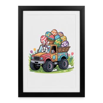 Joyeuse Pâques, douce chasse aux œufs du lapin, œufs de Pâques - Affiche encadrée (27 × 37 cm) - noir - Devant