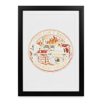 Barbecue Humour Papa Grillades Été Cadeau - Affiche encadrée (27 × 37 cm) - noir - Devant