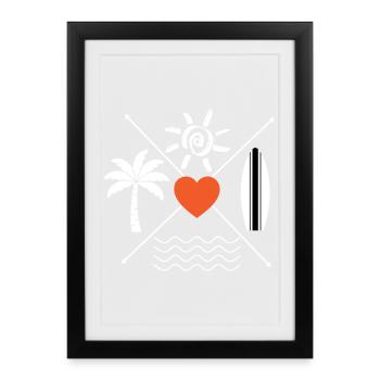 Heart Sea Sun Palm Tree Surfboard - Framed poster (27 × 37 cm) - black - Front